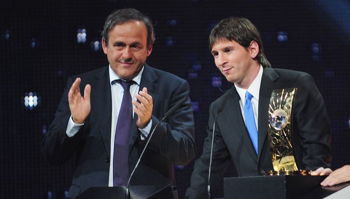 Lionel Messi og Michel Platini.