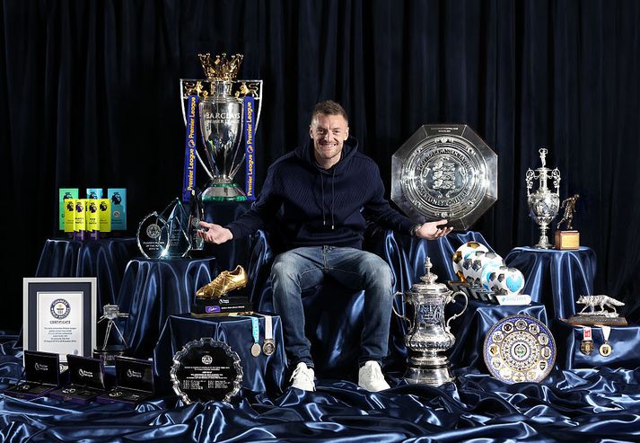 Jamie Vardy hefur svo sannarlega ýmislegt til að gleðjast yfir þegar hann lítur til baka yfir tímann hjá Leicester.