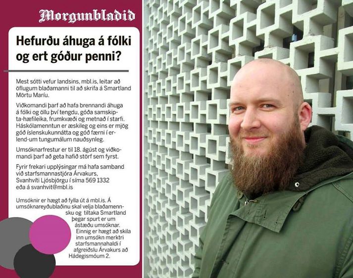 Arnar Snæberg og auglýsingin sem kveikti áhuga hans.
