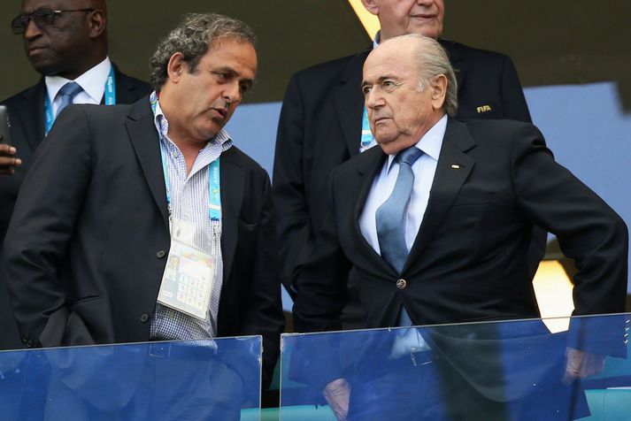 Michel Platini, forseti UEFA og Sepp Blatter.