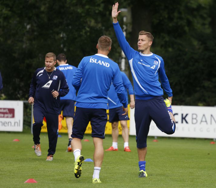 Alfreð Finnbogason á æfingu með landsliðinu í dag.