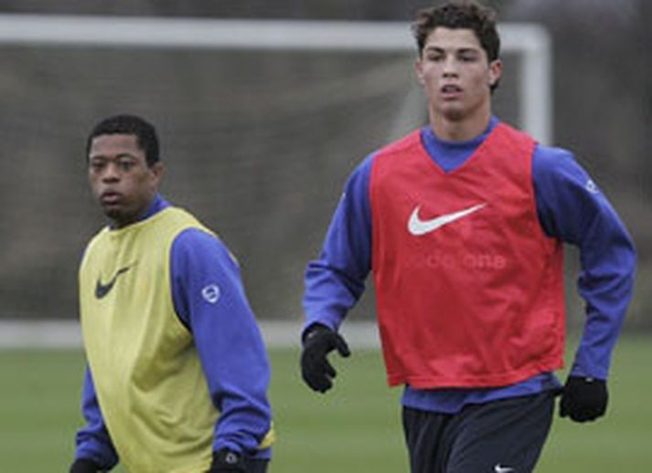 Patrice Evra og Cristiano Ronaldo á æfingu.
