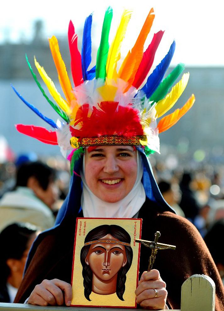 Kateri Tekakwitha, ameríska dýrlingnum, var vel fagnað í morgun.