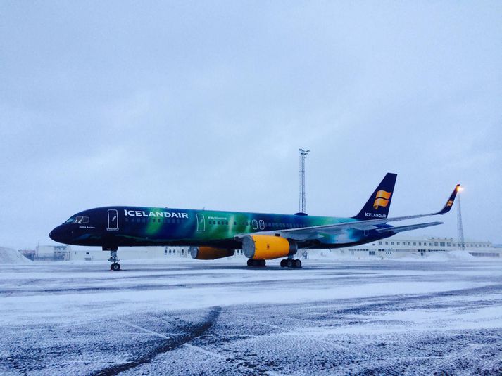 Here we see the freshly painted airplane, right after it landed this morning at Keflavik Airport.