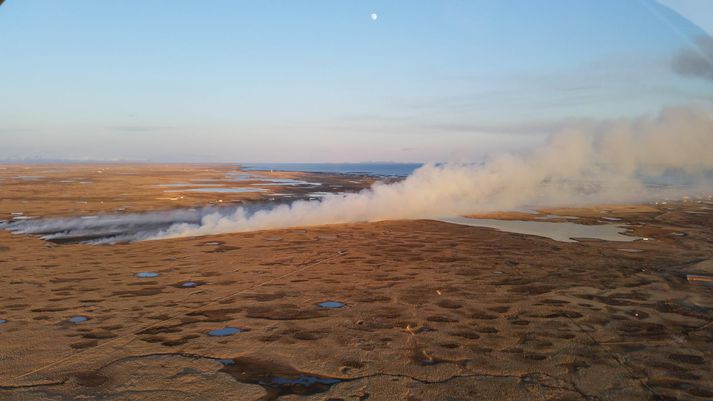 Frá brunanum í gær.