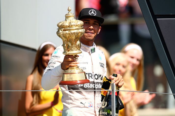 Lewis Hamilton fékk þann stóra í dag, hann var kátur með það.