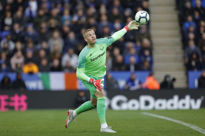 Pickford í leik með Everton gegn Leicester á dögunum.