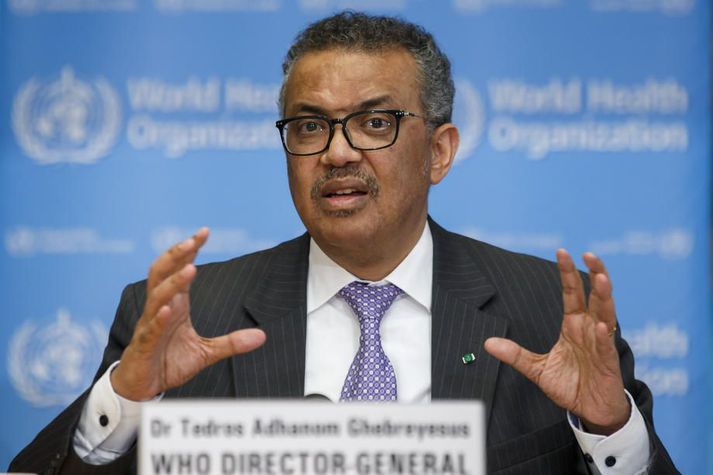 Dr. Tedros, forstjóri WHO, varði stofnunina fyrir gagnrýni Bandaríkjastjórnar á blaðamannafundi í dag. Myndin er úr safni.