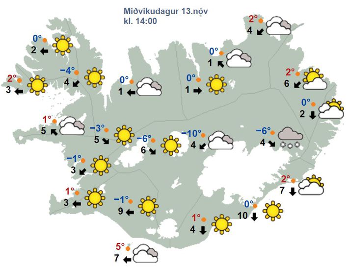 Það verður bjart víðast hvar á landinu í dag og hægur vindur.