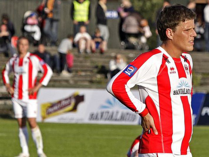 Davíð Þór Rúnarsson sést hér svekktur eftir fyrsta mark Framara.