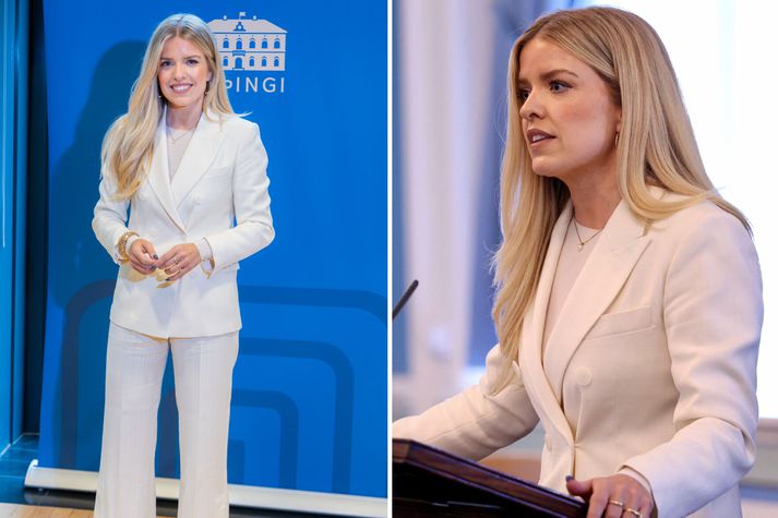 Áslaug Arna kvaddi í hvítri dragt frá Sandro Paris.