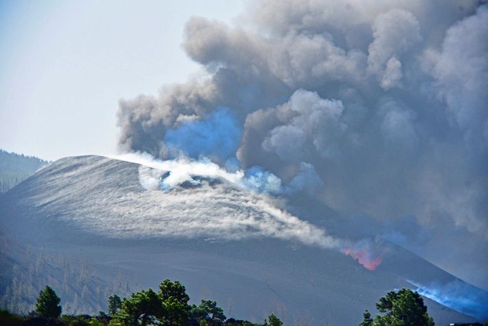 Cumbre Vieja eldgosið á La Palma. Mikla mengun hefur borið frá eldgosinu.