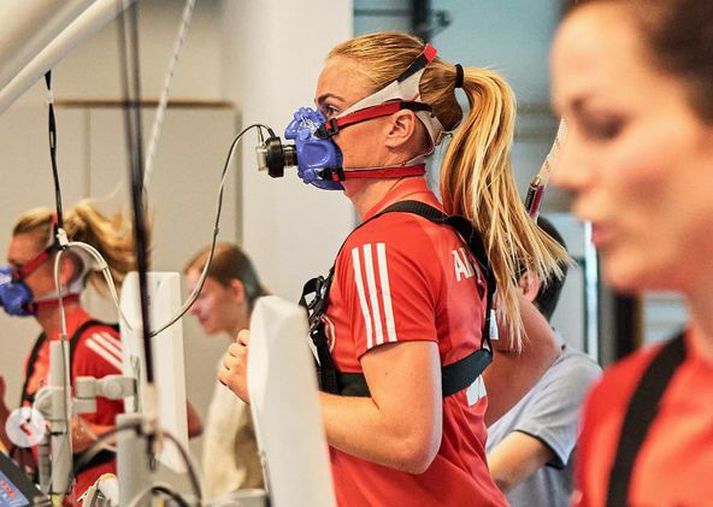 Glódís Perla Viggósdóttir sést hér á æfingu Bayern í dag.
