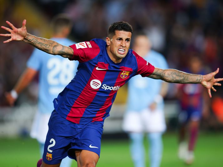 Joao Cancelo fagnar sigurmarki sínu í dag.