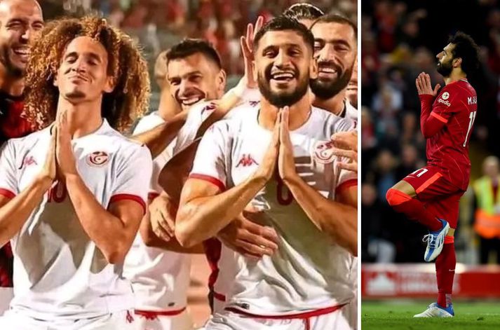 Túnisar öpuðu eftir Mohamed Salah þegar þeir fögnuðu þriðja marki sínu gegn Egyptum.