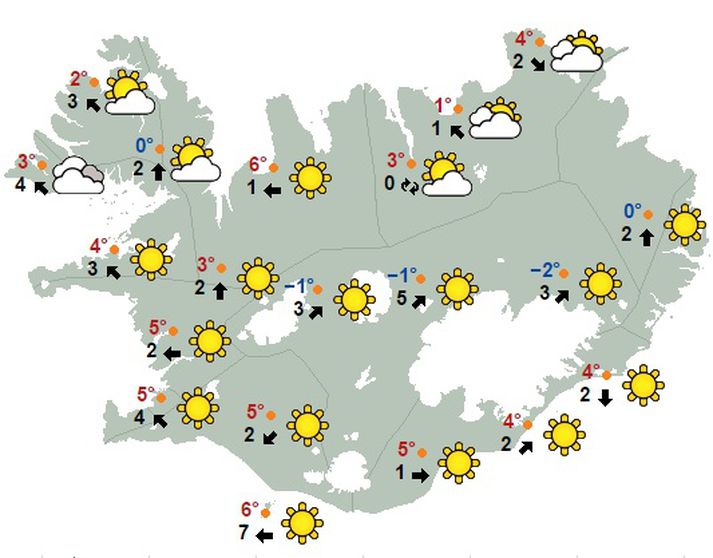 Spá Veðurstofu fyrir klukkan sex um kvöld á fimmtudag.