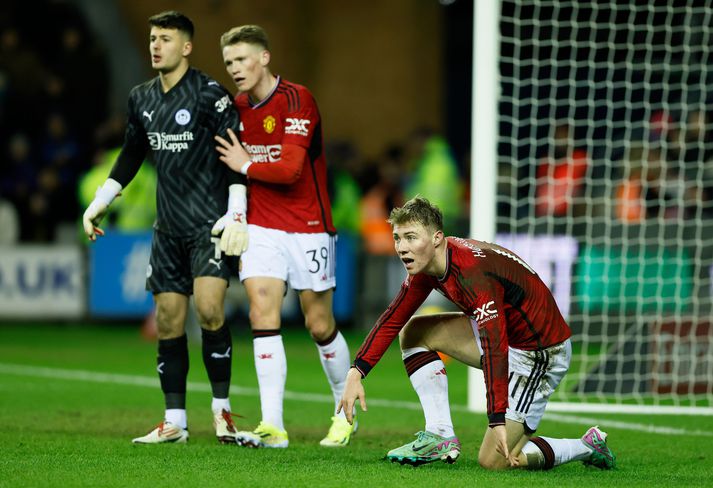 Ramusi Höjlund tókst ekki að skora fyrir Manchester United á móti Wigan Athletic í gærkvöldi þrátt fyrir að fá fullt af færum.