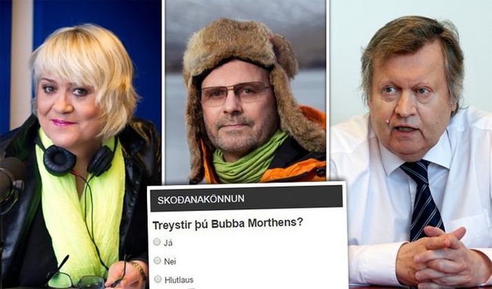 Hér má sjá þau Arnþrúði Karlsdóttur, Bubba Morthens og Pétur Gunnlaugsson en það má með sanni segja að það sé mikill atgeirasöngur eftir að Útvarp Saga ákvað að spyrja hlustendur sína hvort þeir treysti tónlistarmanninum.