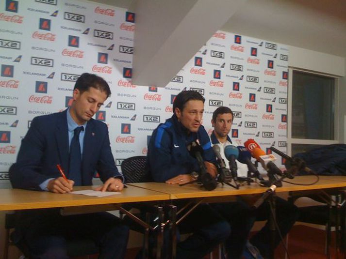 Frá blaðamannafundi Niko Kovac og Dario Srna á Laugardalsvelli í dag.