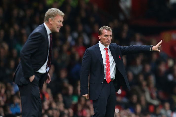 Moyes og Brendan Rodgers á hliðarlínunni í gærkvöldi.