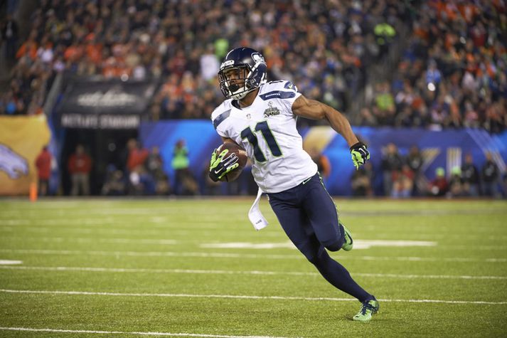 Harvin hleypur með boltann í Super Bowl um helgina.