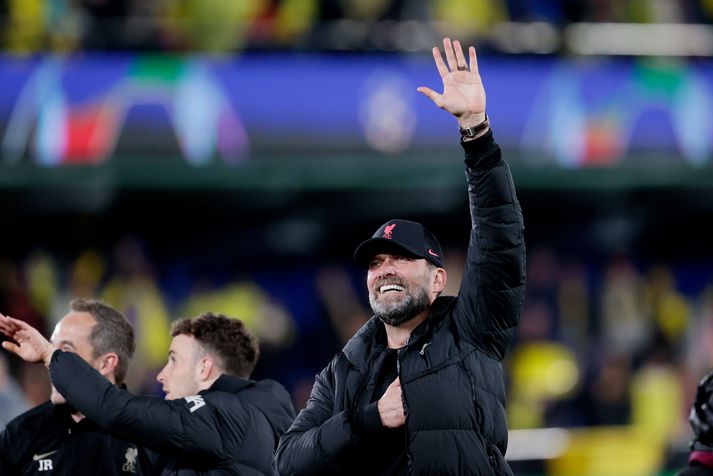 Jürgen Klopp fagnar hér sigrinum á Villarreal sem kom Liverpool í úrslitaleik Meistaradeildarinnar.