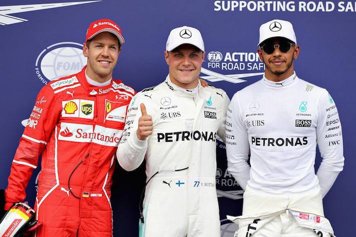 Sebastian Vettel, Valtteri Bottas og Lewis Hamilton.