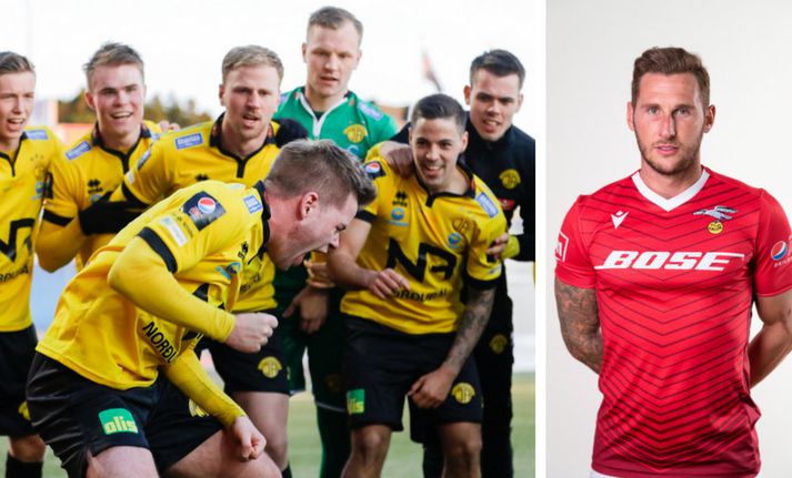 Árni Snær Ólafsson og Skagamenn fagna hér sigri á Val en til hægri er Gary Martin.