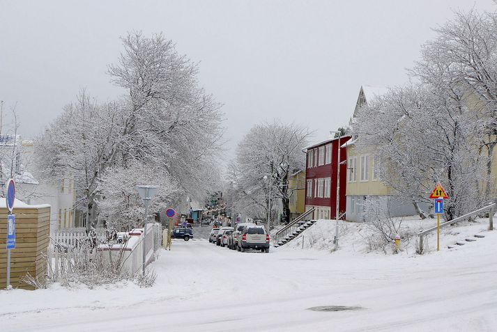 Það var kalt á Akureyri í nótt.
