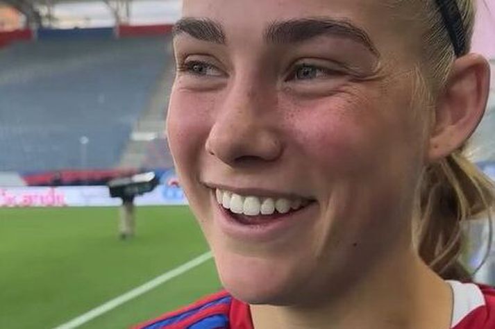 Sædís Rún Heiðarsdóttir var kát í leikslok þótt að hún hafi ekki fengið tækifæri til að ná þrennunni.