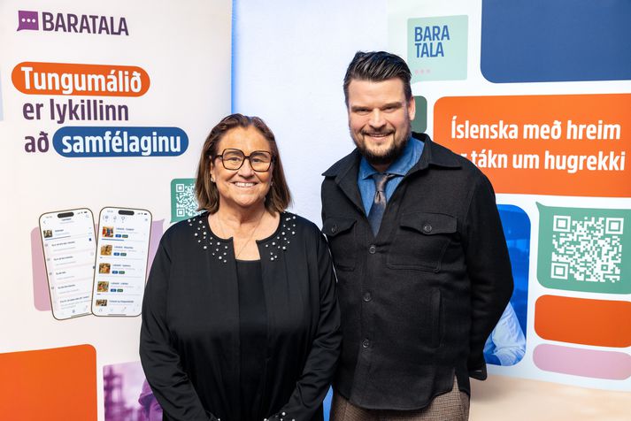 Inga Sæland, menntamálaráðherra, og Jón Gunnar Þórðarson, framkvæmdastjóri Bara tala.