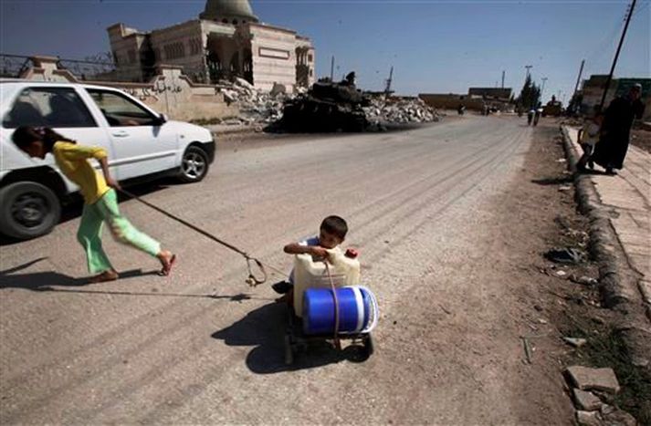 Frá Aleppo í gær.
