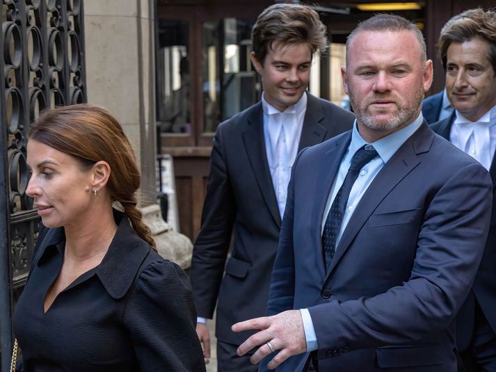 Coleen og Wayne Rooney þegar réttarhöldin fóru fram á sínum tíma.