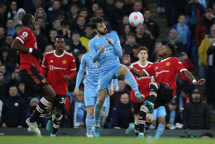 Úr leik Man City og Man Utd um helgina.