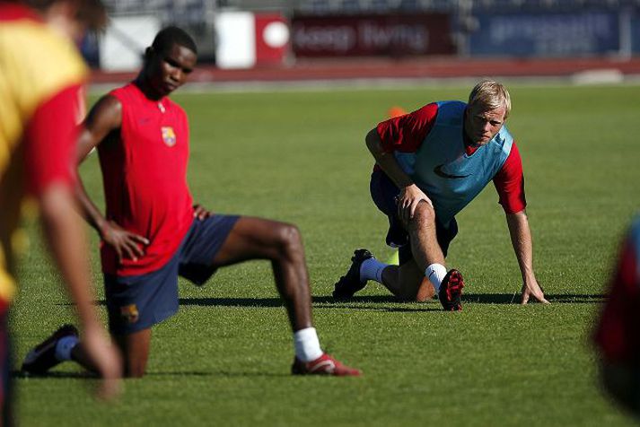 á æfingu Samuel Eto´o og Eiður Smári Guðjohnsen