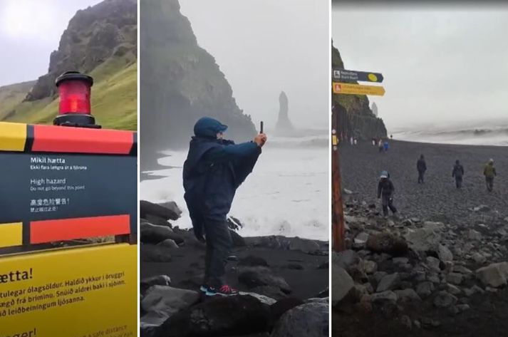 Landeigendur hafa rekið ferðamenn úr fjörunni í morgun.