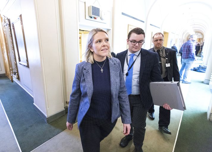 Sylvi Listhaug skaut harkalega á Jonas Gahr Støre, leiðtoga Verkamannaflokksins, á fundinum.