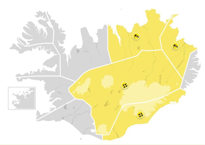Gular viðvaranir vegna storms og úrkomu 30. september og 1. október 2026.