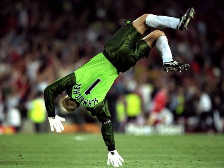 Peter Schmeichel í sínum síðasta leik fyrir Man Utd, úrslitaleiknum fræga gegn Bayern Munchen 1999.
