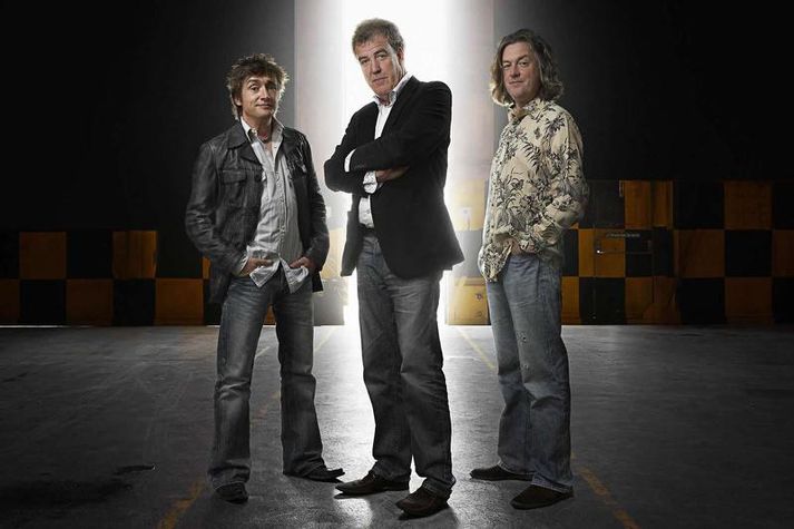 Jeremy Clarkson, Richard Hammond og James May á meðan allt lék í lyndi við gerð Top Gear þáttanna.