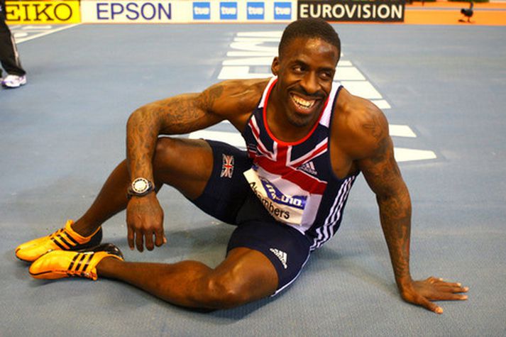 Dwain Chambers að loknu hlaupinu í Valencia.