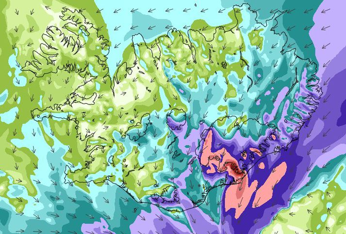 Vindaspá Veðurstofunnar klukkan 15 á morgun, Þorláksmessu.