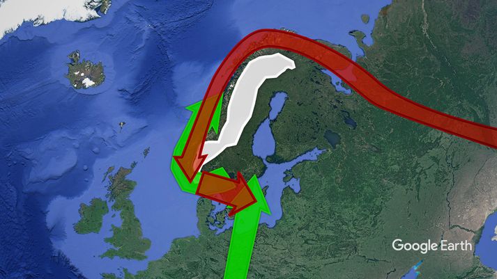 Fyrsti hópur fólks til Skandinavíu kom úr suðri fyrir um 11.500 árum. Næsta bylgja kom úr austri fyrir um 10.500 árum og fór norður fyrir ísaldarjökulinn. Þessir hópar blönduðust.