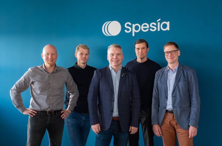 Frá vinstri: Georg Lúðvíksson, forstjóri Spesíu, Bergur Ebbi vaxtarstjóri Spesíu, Guðmundur Fertram, leiðandi fjárfestir í útboðinu og stjórnarmaður í Spesíu, Tómas Áki Gestsson fjárfestingarstjóri Spesíu, og Arnar Þór Másson, stjórnarformaður Spesíu.