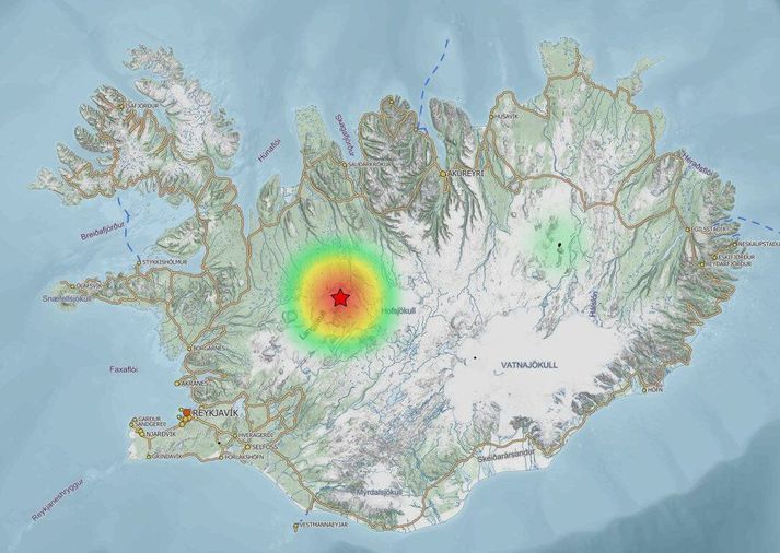 Skjálftinn mældist norðaustur af langjökli.