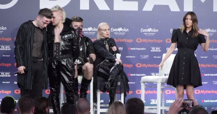 Liðsmenn Hatara sögðust vilja binda endi á hernám Ísraela á fyrsta blaðamannafundi sveitarinnar ytra í tengslum við þátttöku hennar í Eurovision.