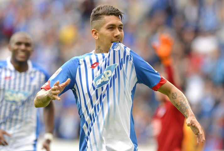 Roberto Firmino fagnar marki í leik með Hoffenheim.
