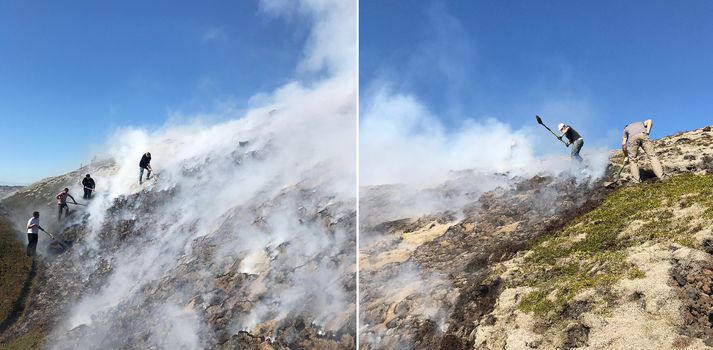 Eldurinn logaði á um 1.500 fermetra svæði.