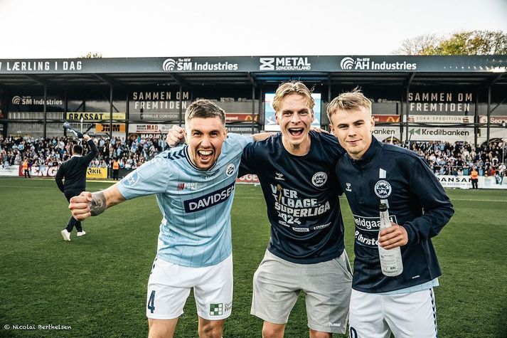 Daníel Leó Grétarsson, Atli Barkarson og Kristall Máni Ingason fögnuðu sæti í úrvalsdeild á dögunum og eru nú svo gott sem búnir að vinna 1. deildina.