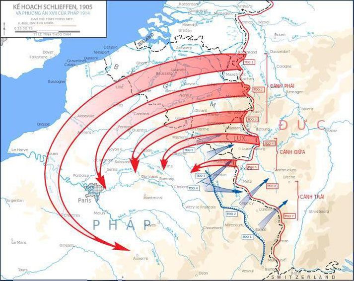 Áætlun Schlieffen-áætlunin eins og hún leit út árið 1905.